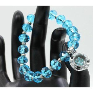 ODIRUI blue faceted CRYSTAL beads spinning blue rhinestone flower charm BRACELET